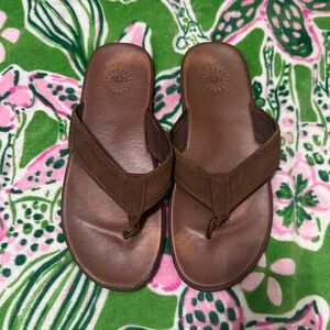 Men’s UGG Brown Leather Slide Sandals size 10